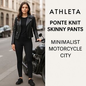 Athleta‎ Ponte Knit Skinny Pants Women's 2 Black Mid Rise Stretch Pockets
